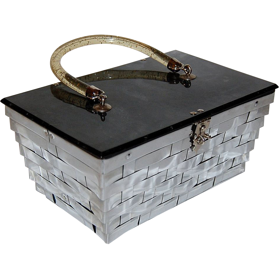 1950s Goldstrom ~ Basketweave Confetti Lucite Box Purse 1950s Goldstrom ~ Basketweave Confetti Lucite Box Purse