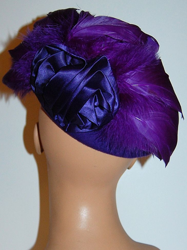 1980s Michael Howard ~ Purple Wool & Feather Hat 1980s Michael Howard ~ Purple Wool & Feather Hat