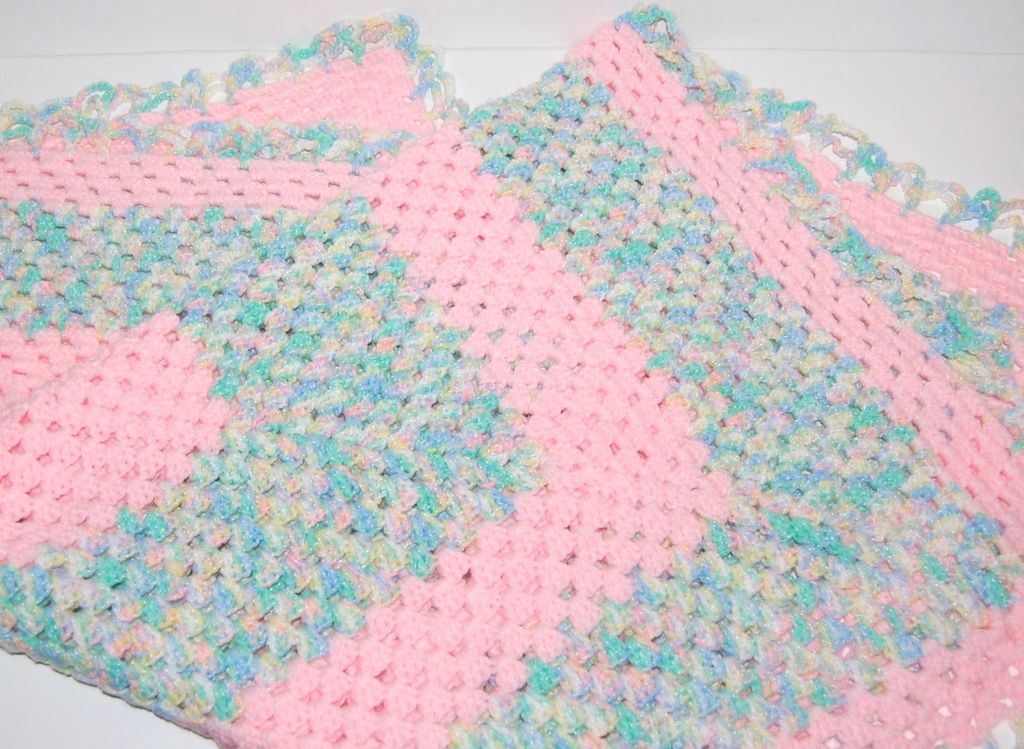 VTG Pink Pastel Crochet Baby/Doll Blanket w/ Scalloped Border VTG Pink Pastel Crochet Baby/Doll Blanket w/ Scalloped Border