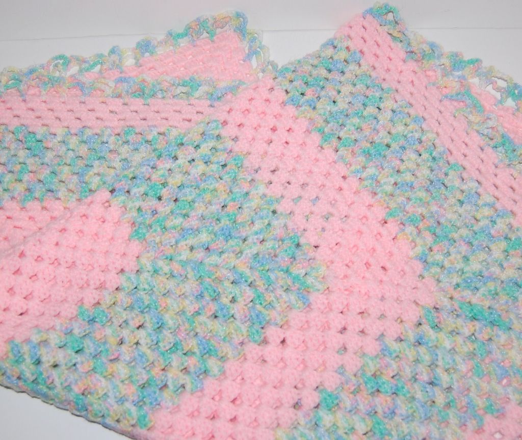 VTG Pink Pastel Crochet Baby/Doll Blanket w/ Scalloped Border VTG Pink Pastel Crochet Baby/Doll Blanket w/ Scalloped Border