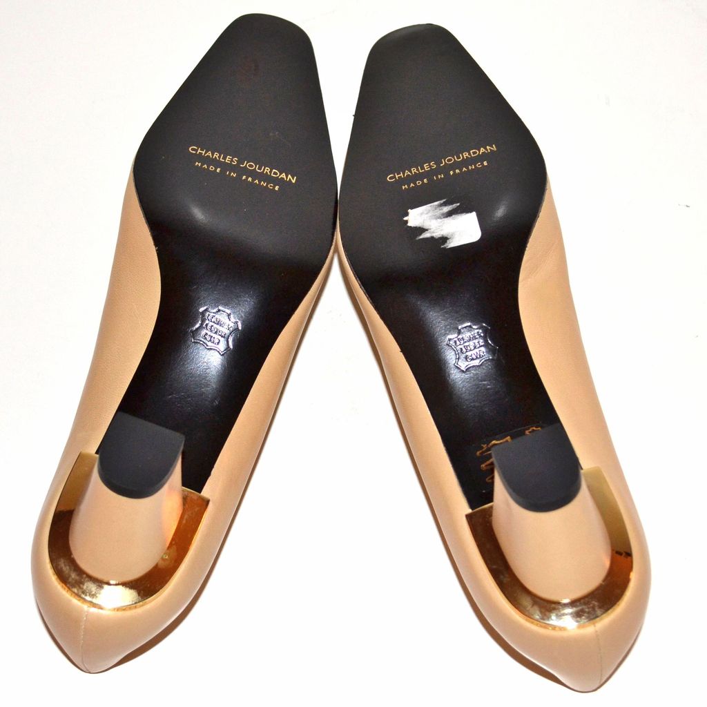 1980s Charles Jourdan ~ Tan Leather Gold-Trimmed Heels 1980s Charles Jourdan ~ Tan Leather Gold-Trimmed Heels