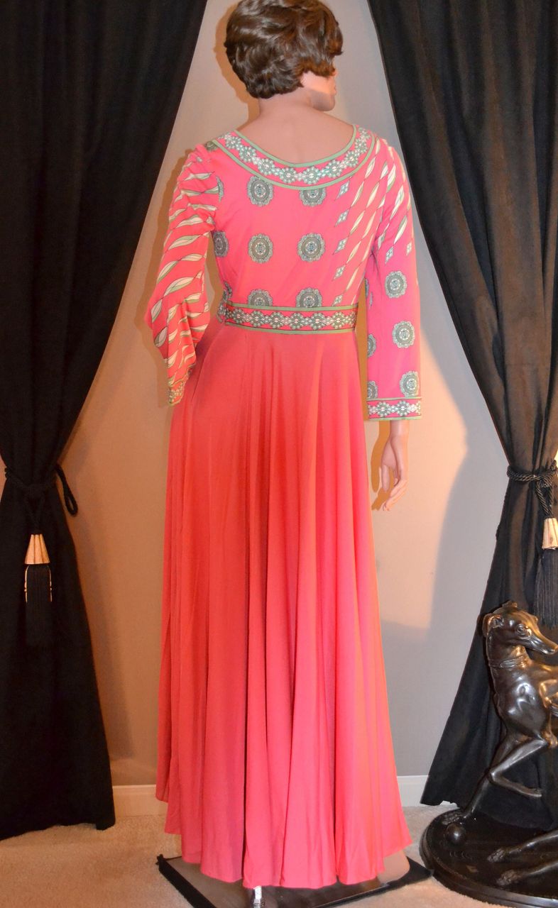 1970s Emilio Pucci Saks Fifth Ave Coral Pink Maxi Dress from