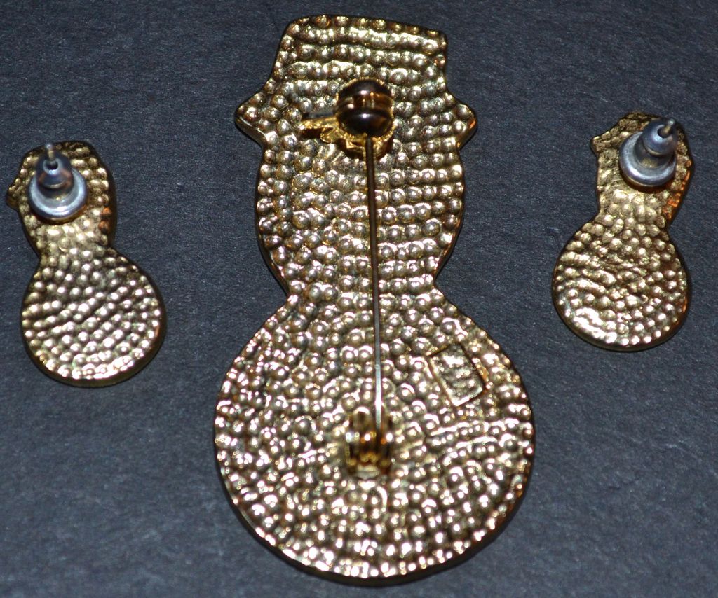 Signed Enamel Snowman Earrings & Pin/Brooch Signed Enamel Snowman Earrings & Pin/Brooch