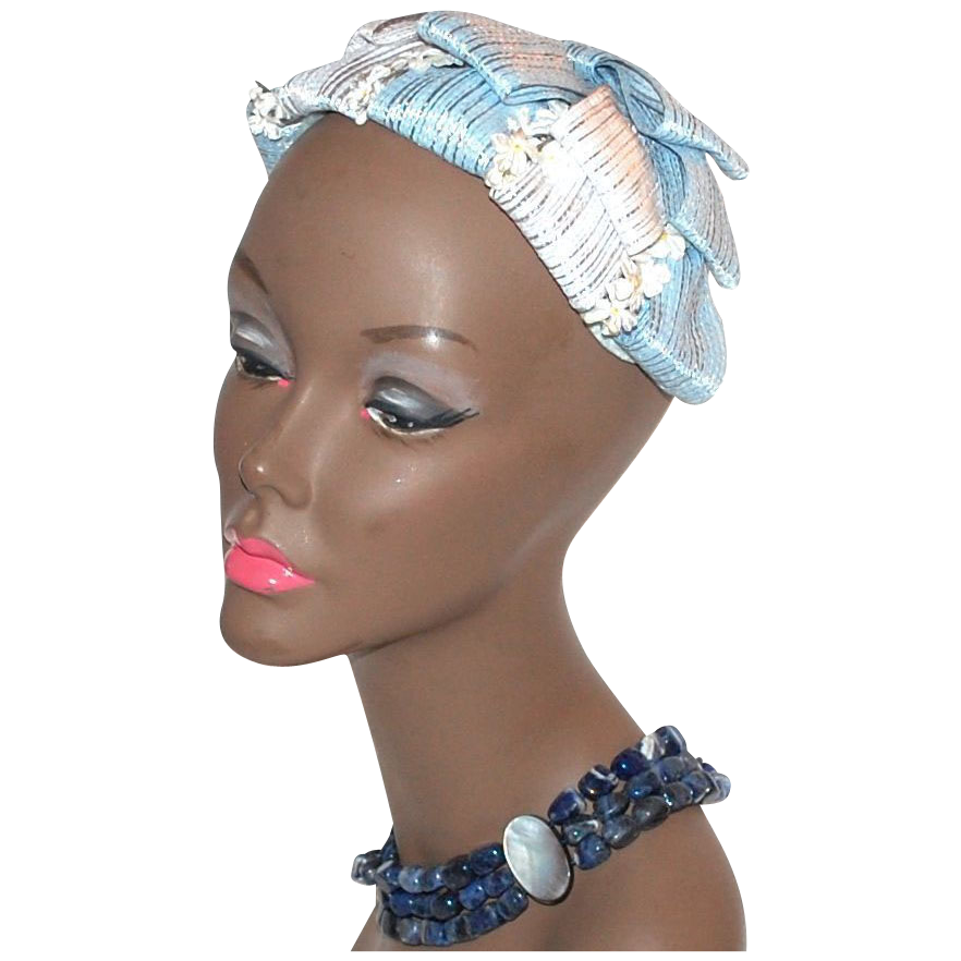 1940s Baby Blue & White Flower Hair Topper Hat 1940s Baby Blue & White Flower Hair Topper Hat
