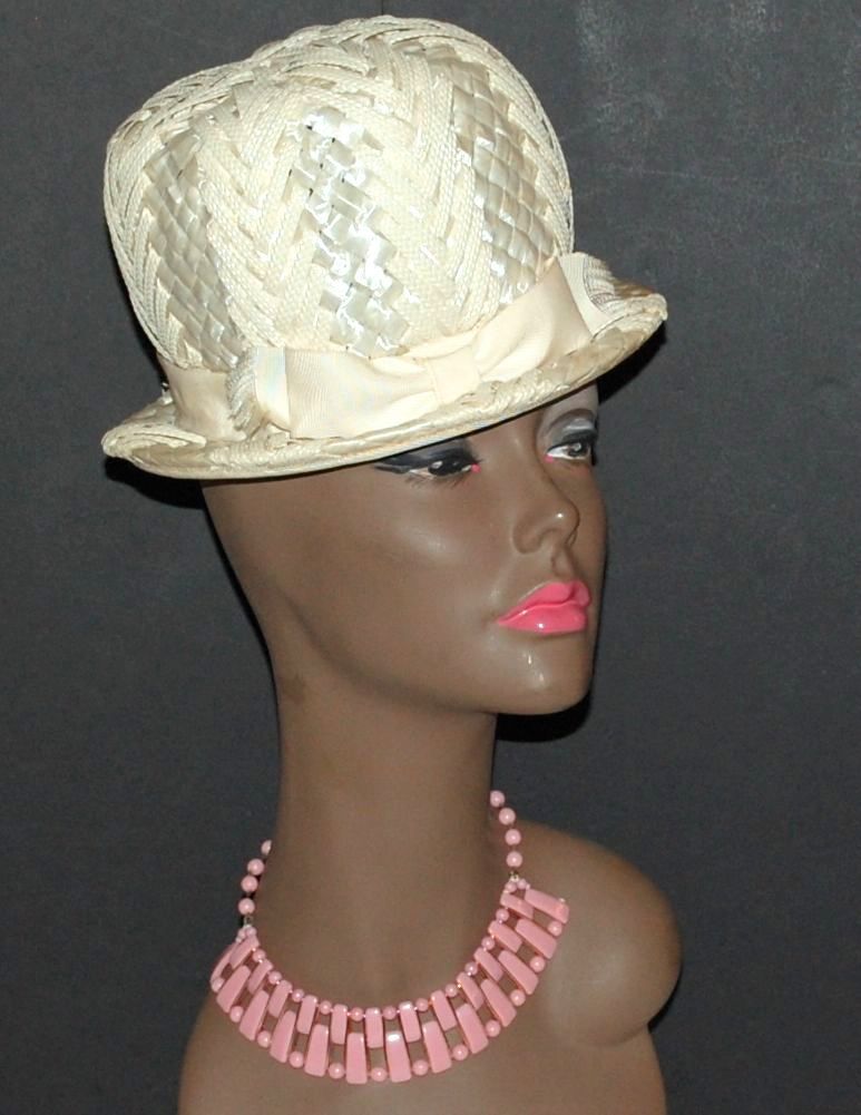 1960s Carol Ann ~ Mod Cream White Straw Hat 1960s Carol Ann ~ Mod Cream White Straw Hat