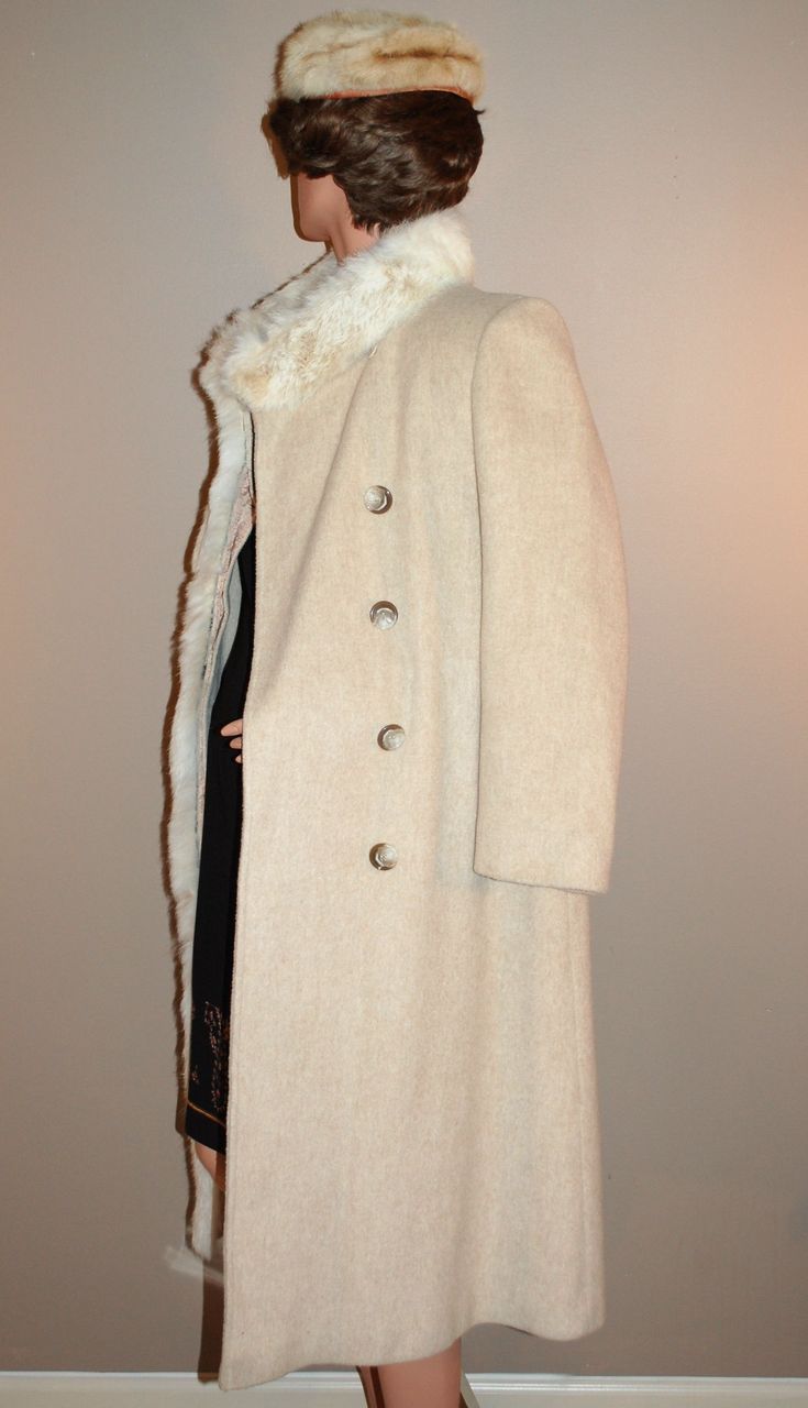 1970s ILGWU Prime Source ~ Cream Wool & Rabbit Fur Coat 1970s ILGWU Prime Source ~ Cream Wool & Rabbit Fur Coat