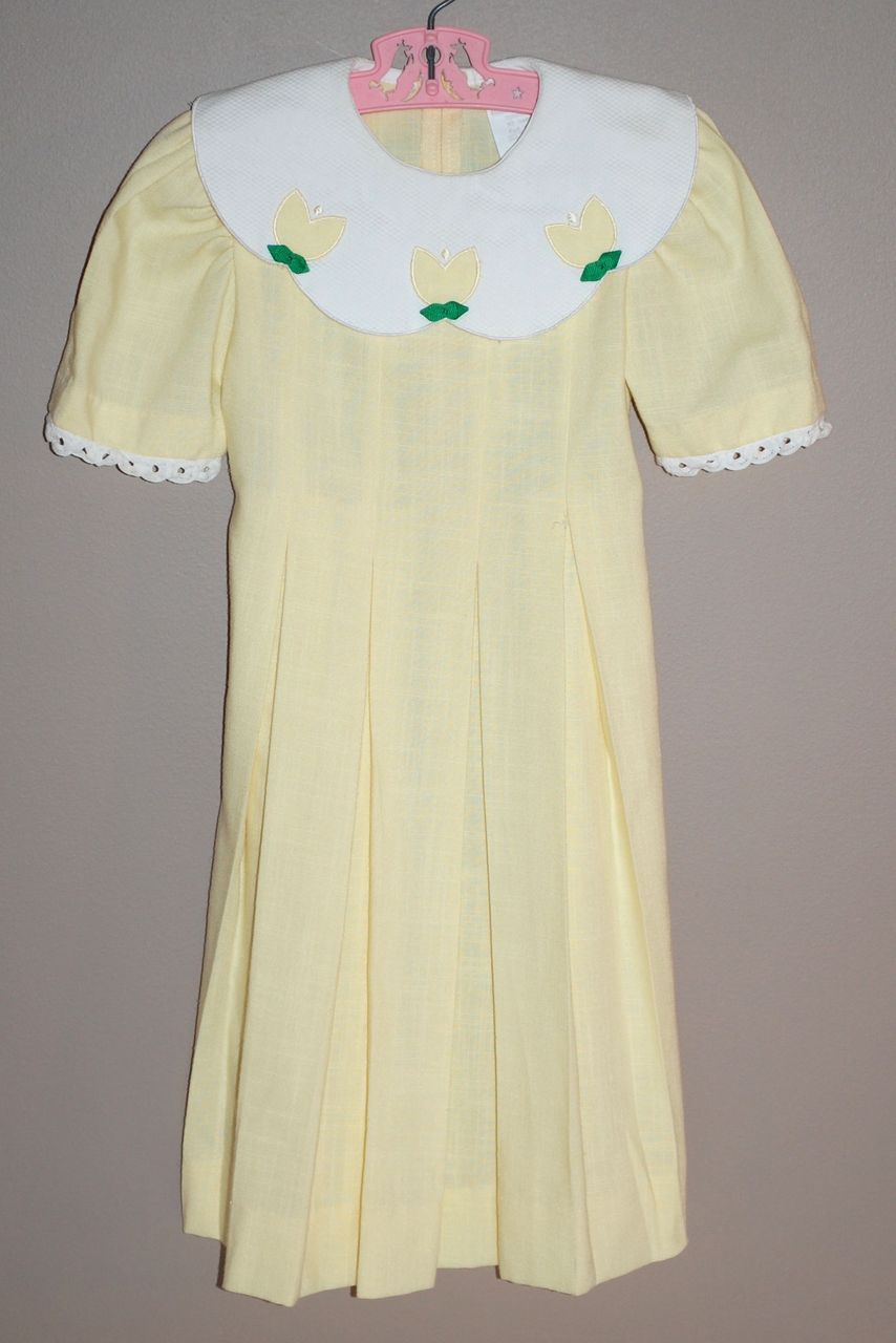 1980s Peaches n' Cream ~ Buttercup Yellow Girl's Dress w/ Scalloped Collar 1980s Peaches n' Cream ~ Buttercup Yellow Girl's Dress w/ Scalloped Collar