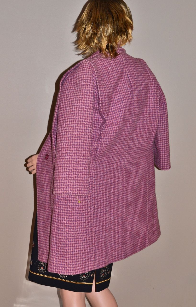 VTG Rothschild ~ Double-Breasted Pink & Purple Houndstooth Wool Coat VTG Rothschild ~ Double-Breasted Pink & Purple Houndstooth Wool Coat