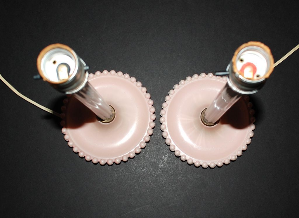 Set of 2 Pink Milk Glass Candlewick Style Lamps Set of 2 Pink Milk Glass Candlewick Style Lamps