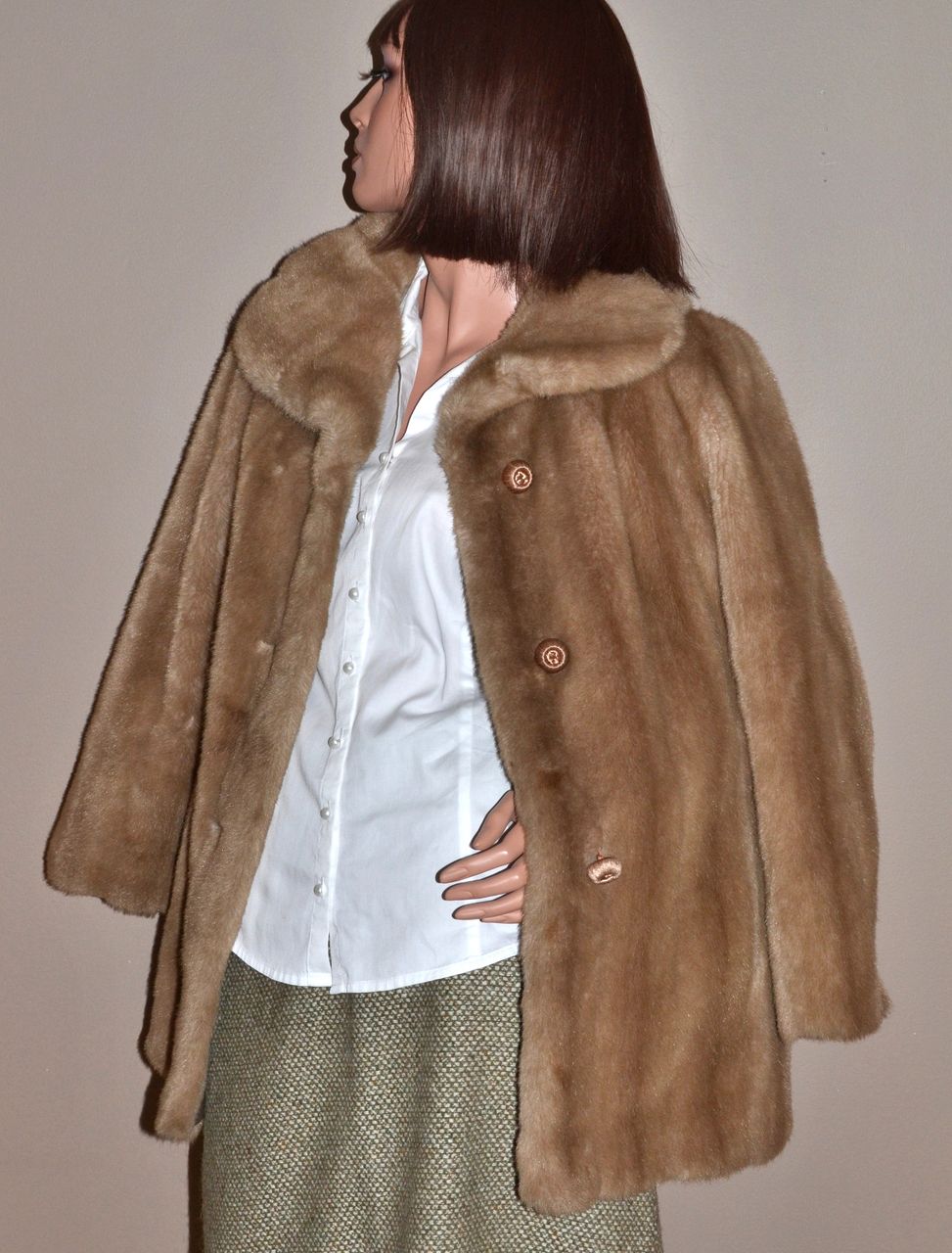 1960s Grandella ~ Sportowne ~ Honey Brown Faux Fur Coat from