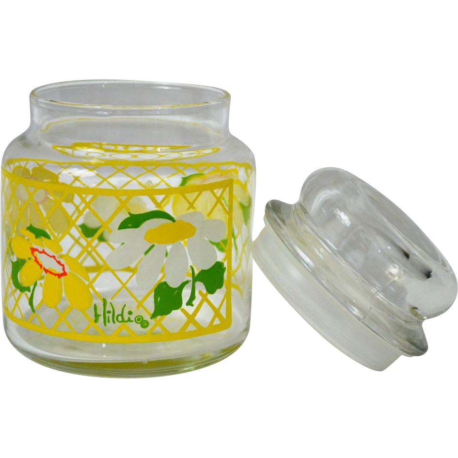 1970s Hildi ~ Anchor Hocking Yellow Daisy Candy Jar 1970s Hildi ~ Anchor Hocking Yellow Daisy Candy Jar