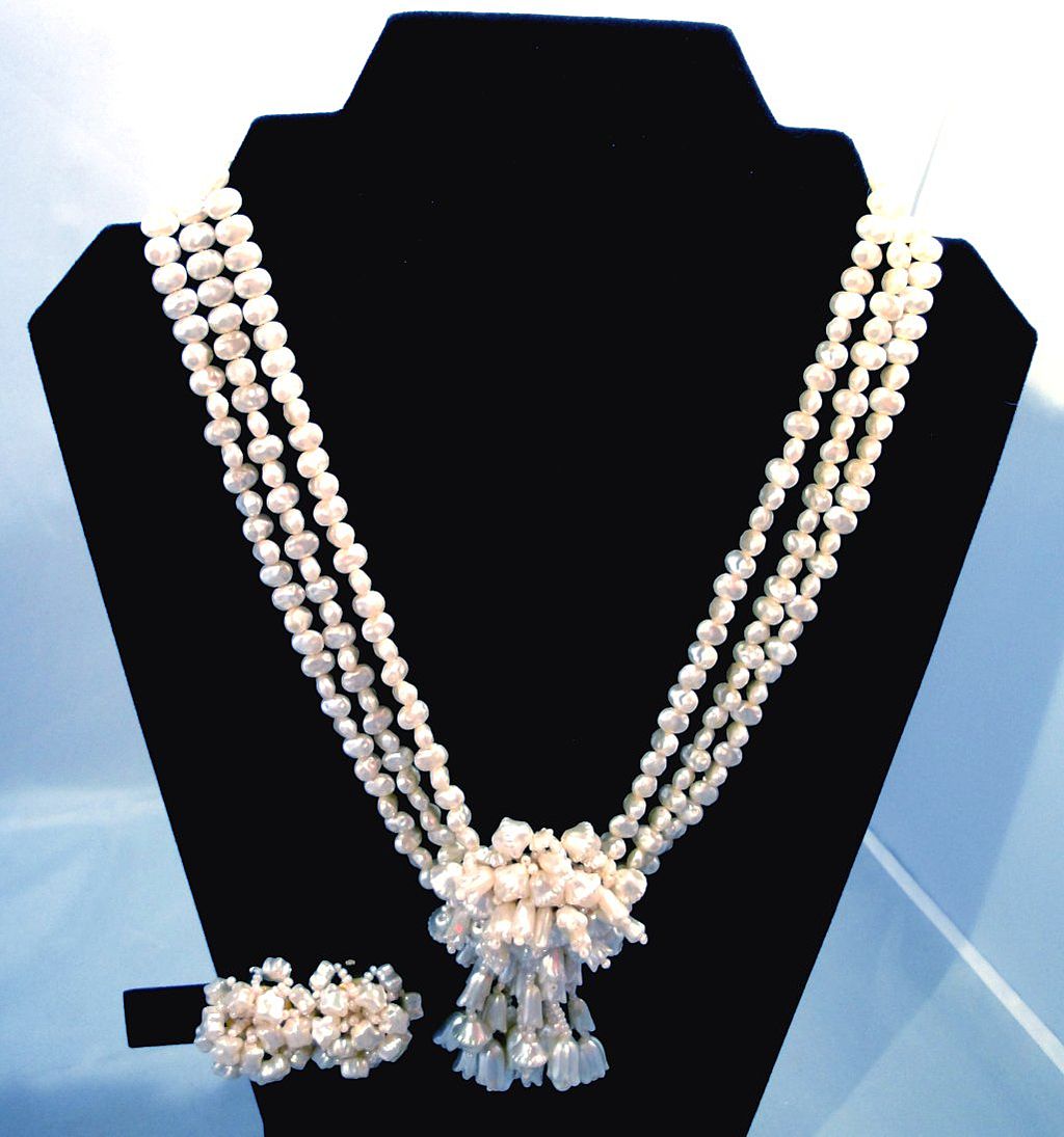 Vintage Pearl Necklace And Earrings
