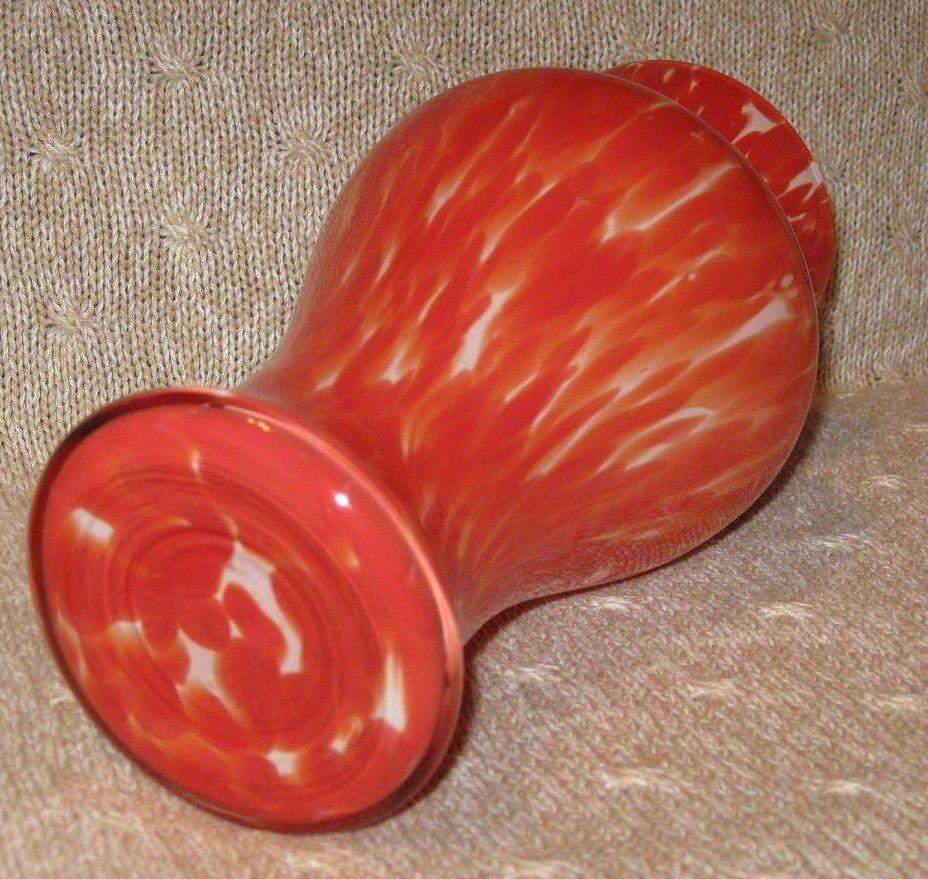 8" Tall Czech Cased Glass Vase, Fiery Red & Orange, White Interior 8" Tall Czech Cased Glass Vase, Fiery Red & Orange, White Interior
