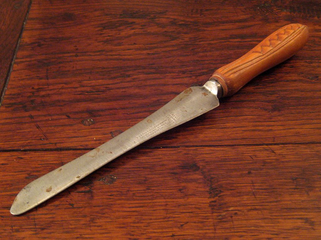19th Century Treen Wood Handle Bread Knife, Circa 1875 19th Century Treen Wood Handle Bread Knife, Circa 1875
