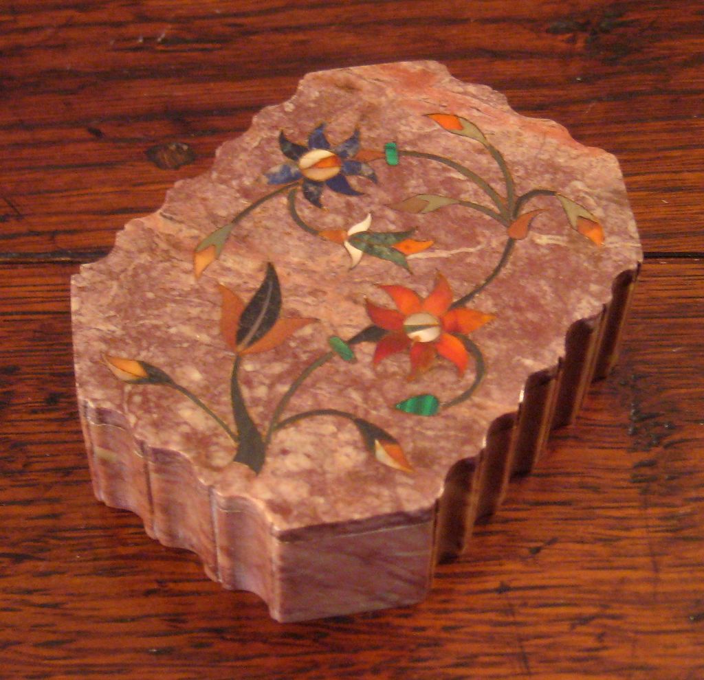 Vintage Pietra Dura Stone Box Vintage Pietra Dura Stone Box