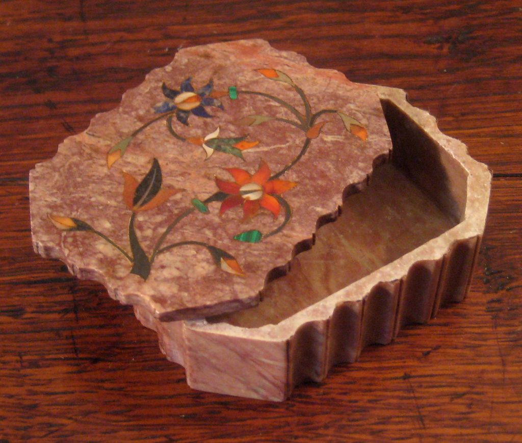 Vintage Pietra Dura Stone Box Vintage Pietra Dura Stone Box