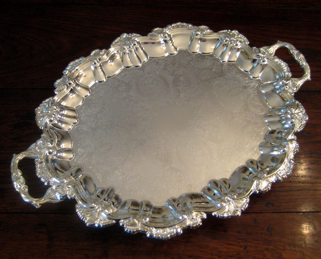 Vintage Silver Plate Handled And Footed Serving Tray Vintage Silver Plate Handled And Footed Serving Tray