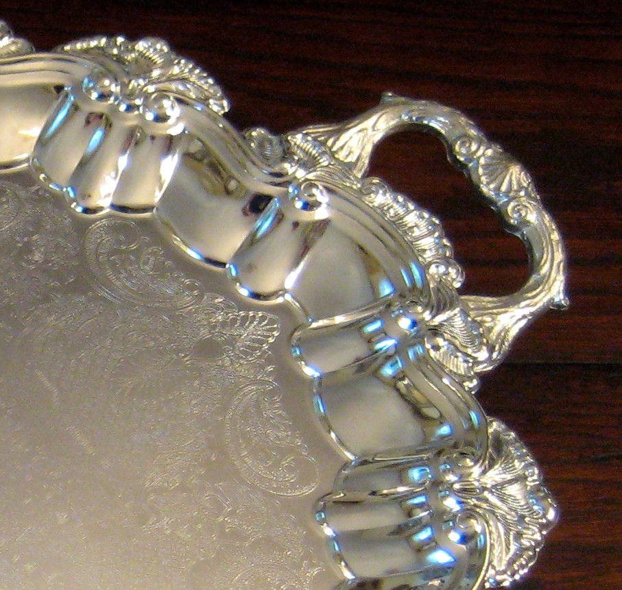 Vintage Silver Plate Handled And Footed Serving Tray Vintage Silver Plate Handled And Footed Serving Tray