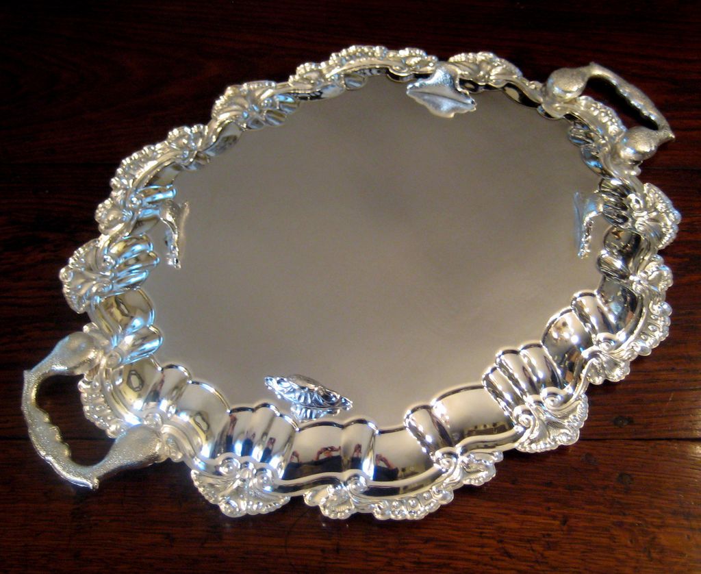 Vintage Silver Plate Handled And Footed Serving Tray Vintage Silver Plate Handled And Footed Serving Tray