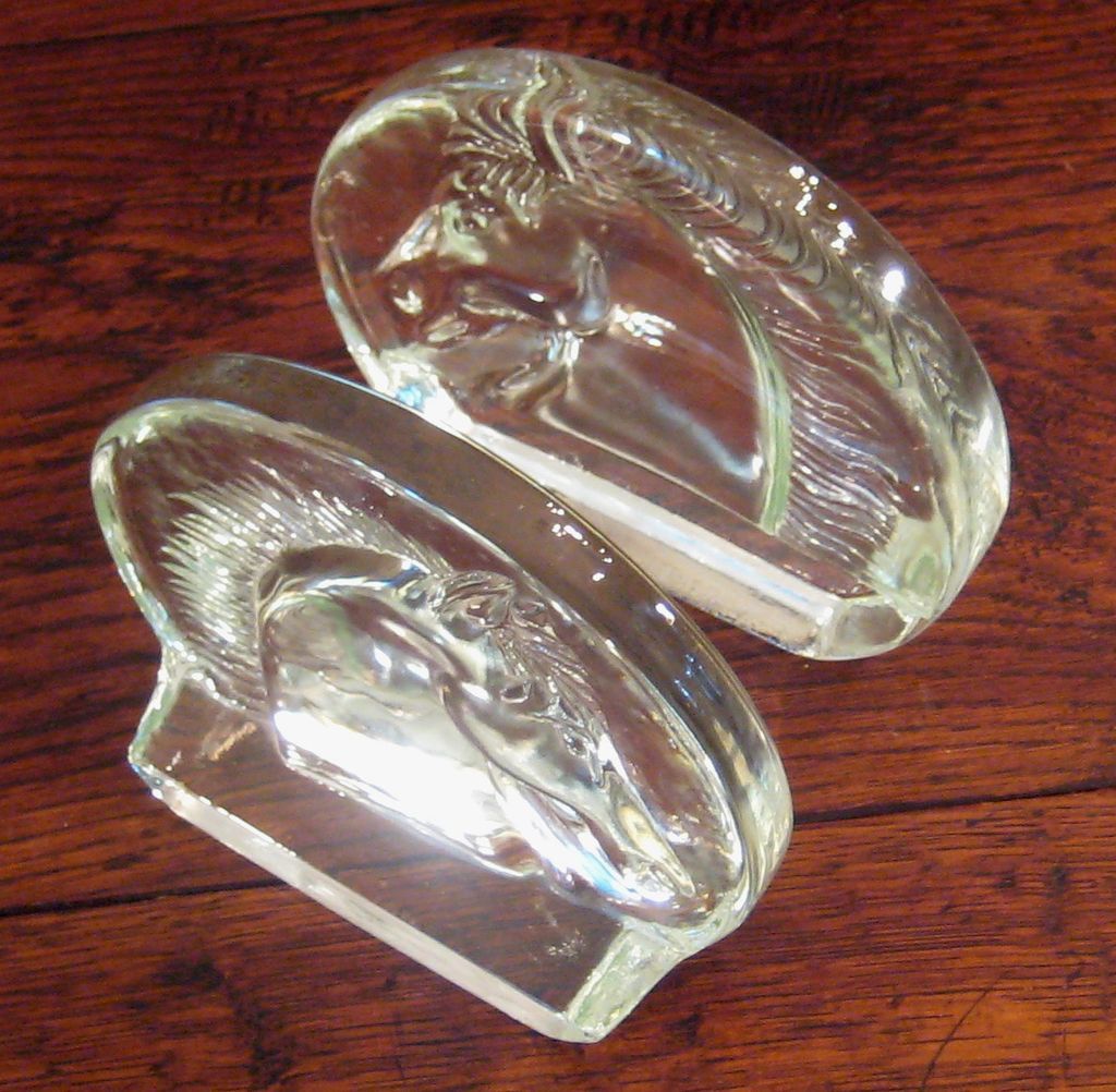 Vintage Glass Horse Bookends, Circa 1960 Vintage Glass Horse Bookends, Circa 1960