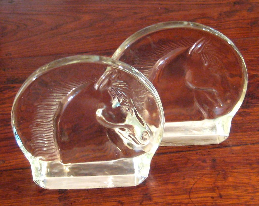 Vintage Glass Horse Bookends, Circa 1960 Vintage Glass Horse Bookends, Circa 1960