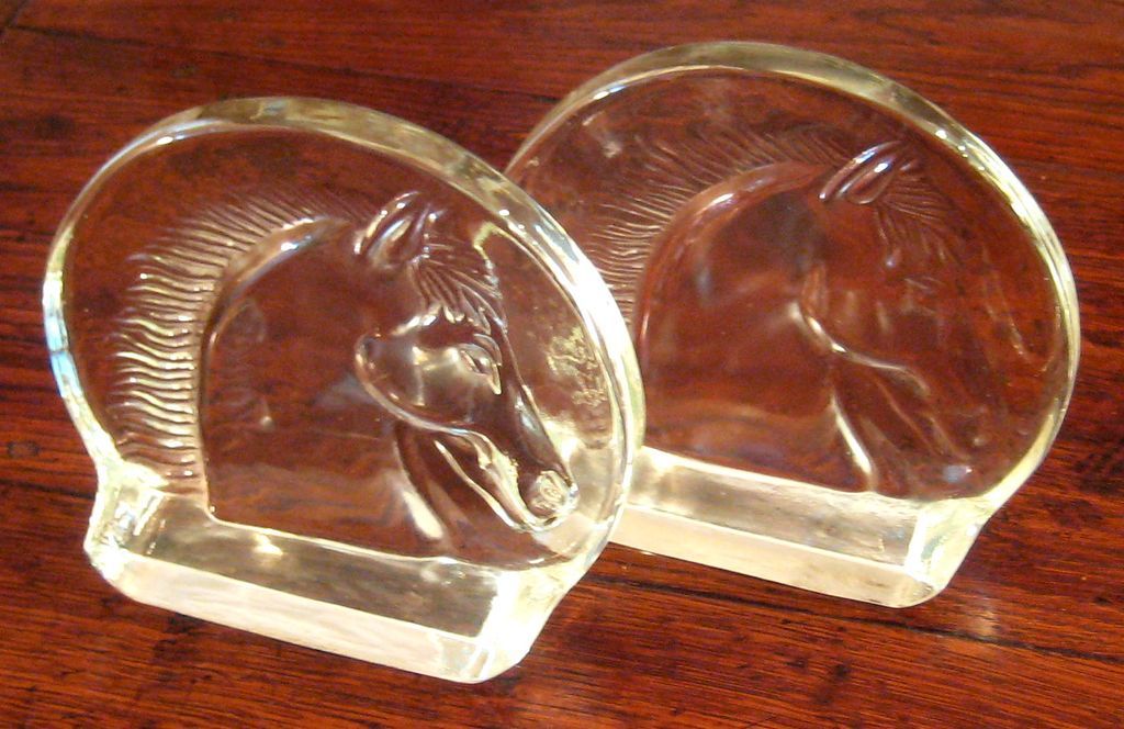 Vintage Glass Horse Bookends, Circa 1960 Vintage Glass Horse Bookends, Circa 1960