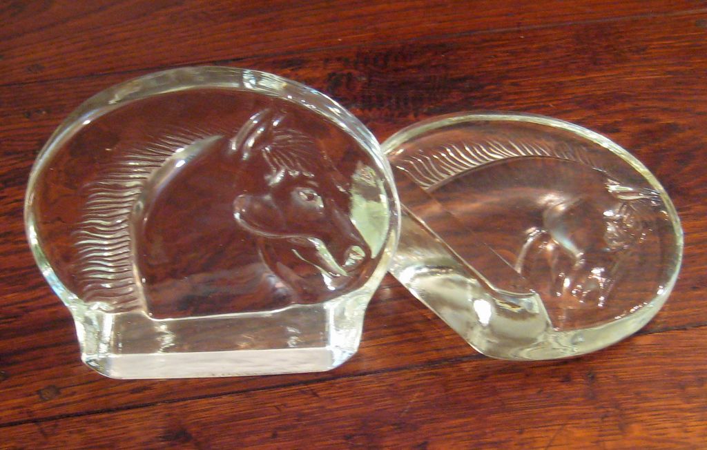 Vintage Glass Horse Bookends, Circa 1960 Vintage Glass Horse Bookends, Circa 1960
