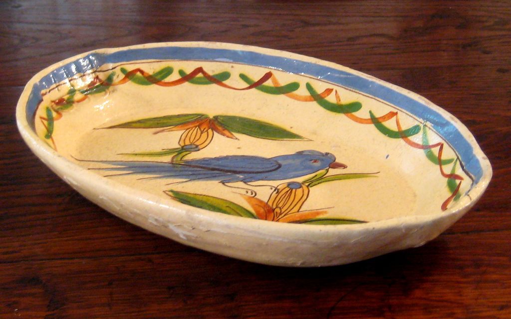 Early Vintage Mexican Tonala Pottery Oval Bowl, Circa 1930 Early Vintage Mexican Tonala Pottery Oval Bowl, Circa 1930