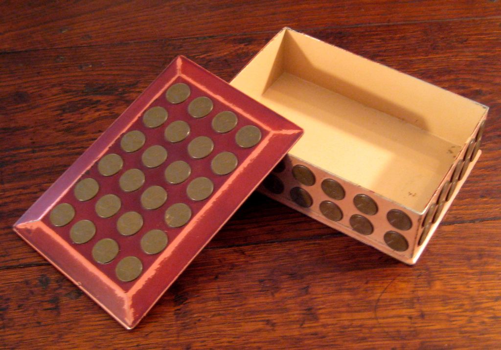 Vintage Enameled Metal Penny Box, Circa 1963 Vintage Enameled Metal Penny Box, Circa 1963