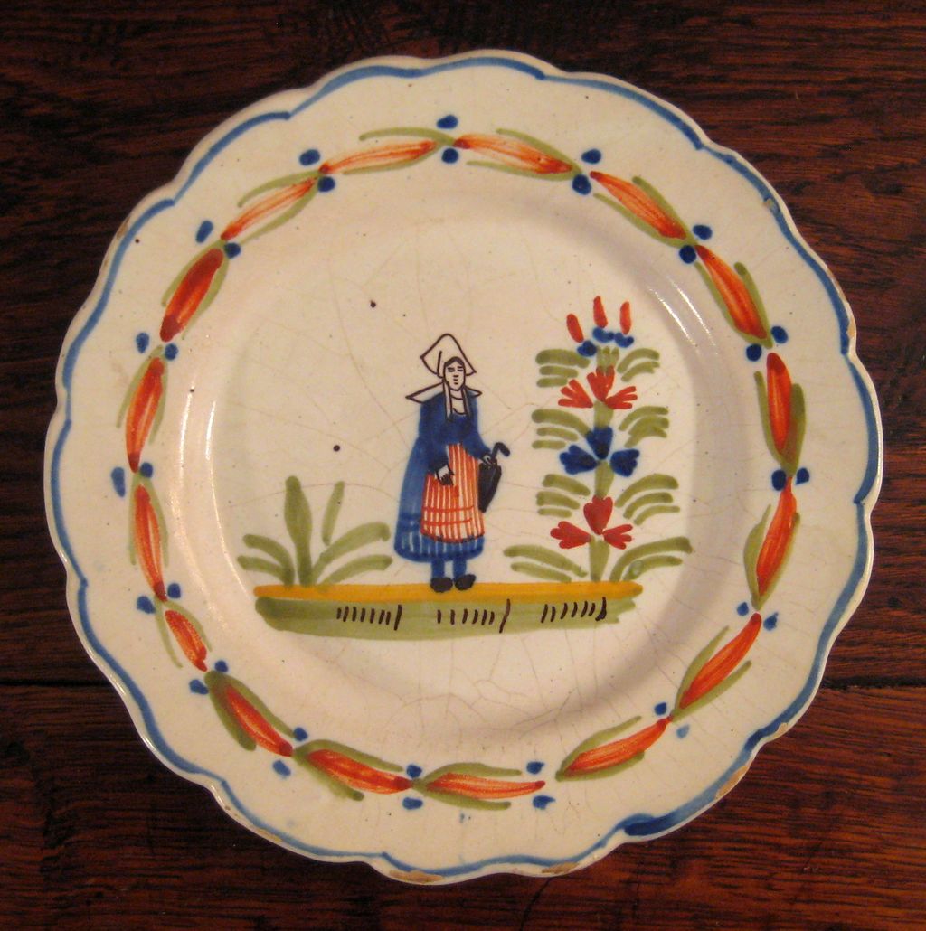 French Faience Quimper Breton Woman Plate, Circa 1900 French Faience Quimper Breton Woman Plate, Circa 1900