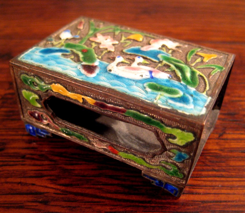 19th Century Chinese Enameled Tray And Match Box Holder 19th Century Chinese Enameled Tray And Match Box Holder