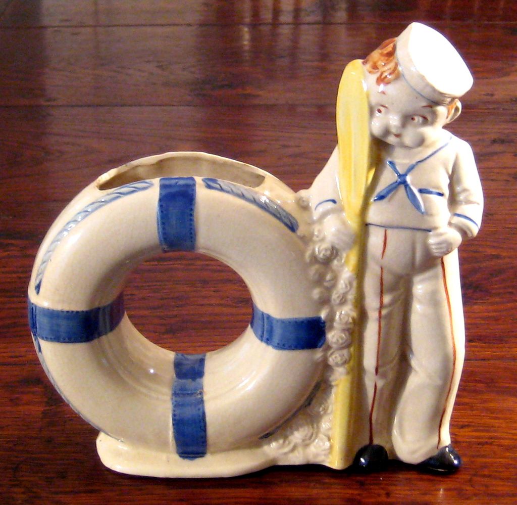 Vintage Japanese Pottery Spill Vase Of Sailor, Circa 1940 Vintage Japanese Pottery Spill Vase Of Sailor, Circa 1940