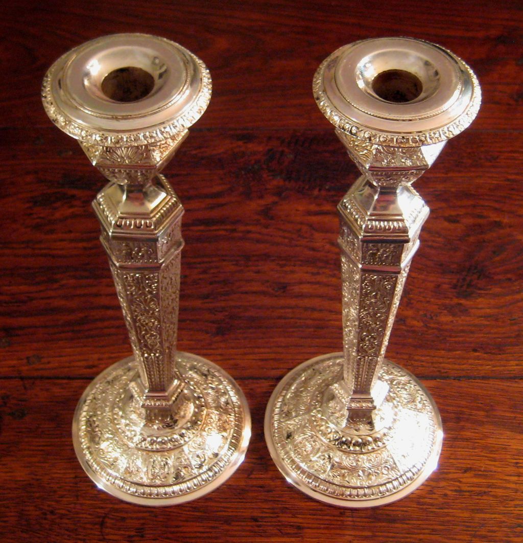 Pair Of 19th Century Silver Plate Candlesticks, Circa 1890 Pair Of 19th Century Silver Plate Candlesticks, Circa 1890