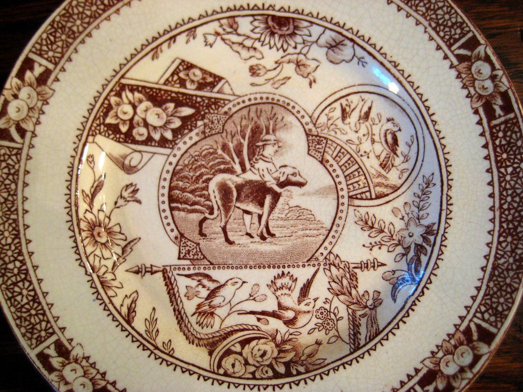 Pair Of 19th Century Staffordshire Brown & White Child's Plates, Circa 1870 Pair Of 19th Century Staffordshire Brown & White Child's Plates, Circa 1870