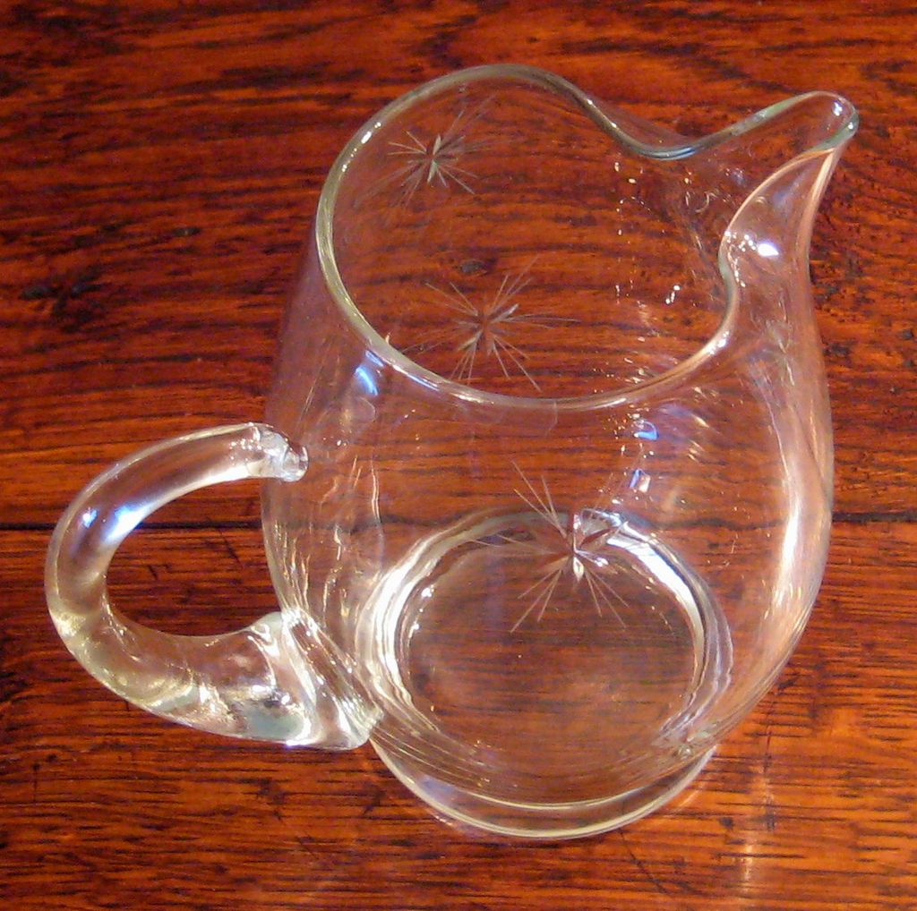 Vintage Mid-Century Cut Glass Juice Pitcher, Circa 1960 Vintage Mid-Century Cut Glass Juice Pitcher, Circa 1960