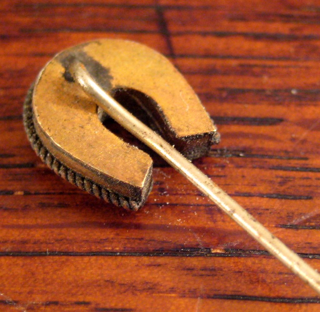 Antique Italian Micro Mosaic Horse Shoe Stick Pin, Circa 1910 Antique Italian Micro Mosaic Horse Shoe Stick Pin, Circa 1910