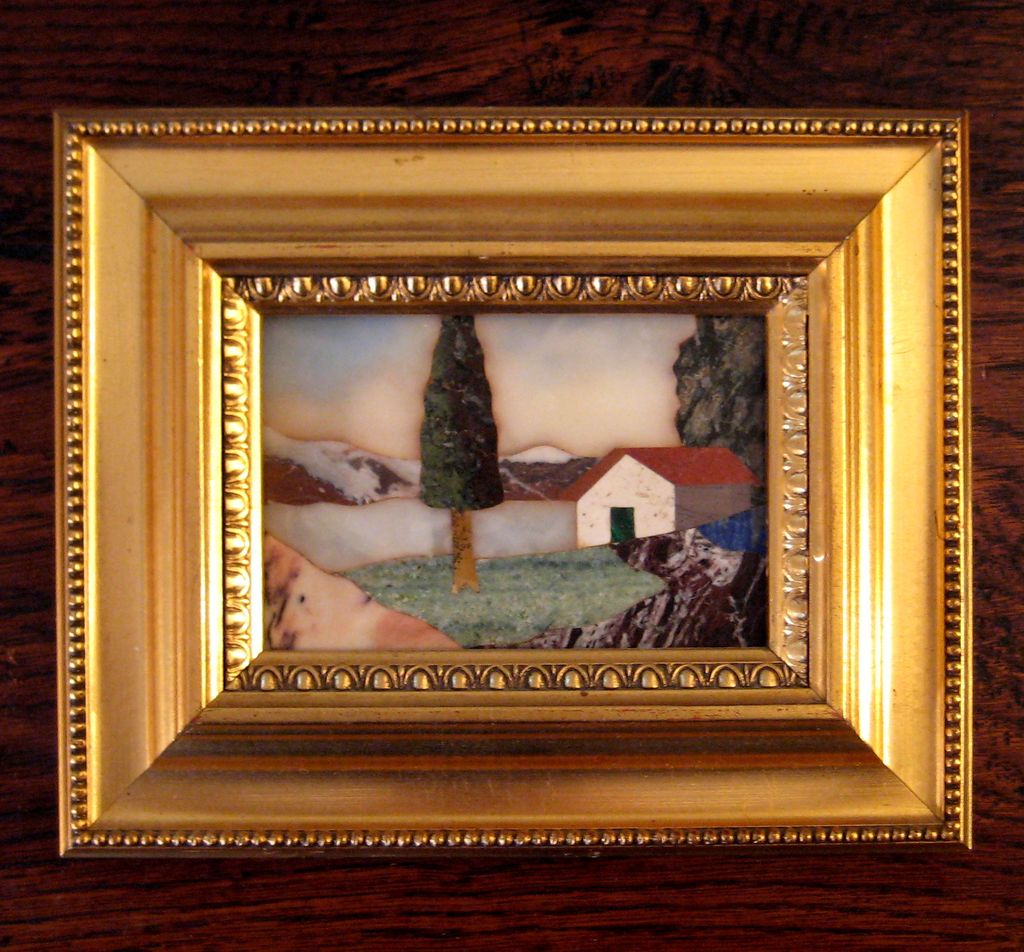 Vintage Gilt Framed Pietra Dura Italian Landscape, Circa 1940 Vintage Gilt Framed Pietra Dura Italian Landscape, Circa 1940