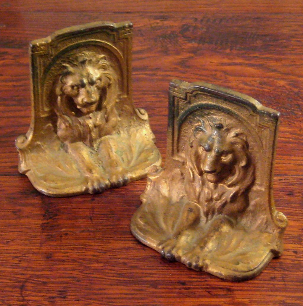 Pair Of Early Vintage Cast Bronze Lion Bookends, Circa 1920 Pair Of Early Vintage Cast Bronze Lion Bookends, Circa 1920