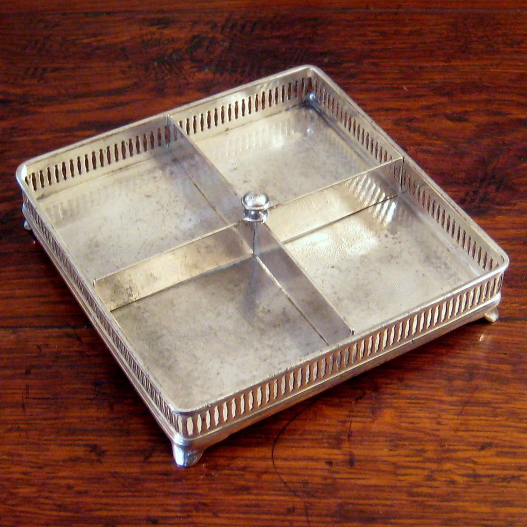 Early Vintage Silver Plate Divided Square Gallery Tray, Circa 1920 Early Vintage Silver Plate Divided Square Gallery Tray, Circa 1920