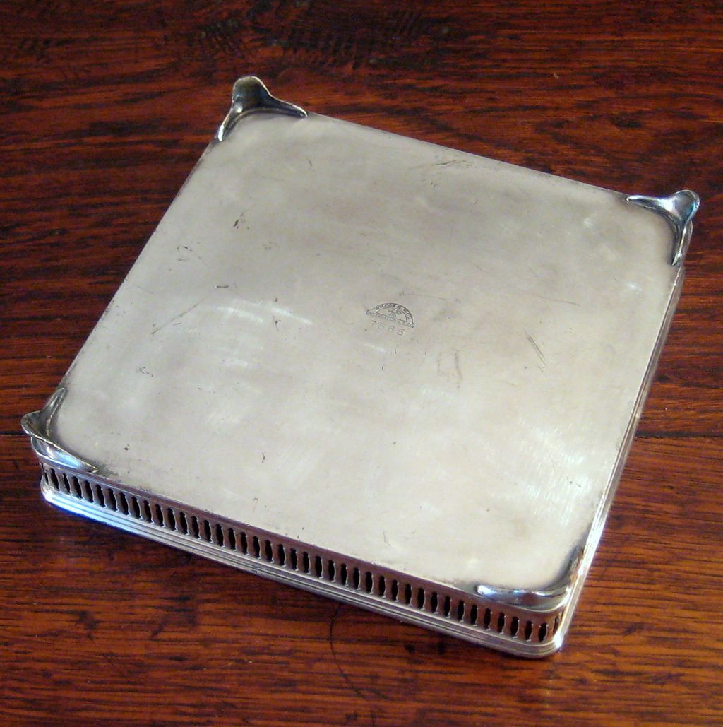 Early Vintage Silver Plate Divided Square Gallery Tray, Circa 1920 Early Vintage Silver Plate Divided Square Gallery Tray, Circa 1920