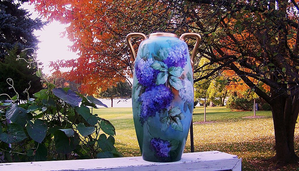 Outstanding Limoges 1900's Hand Painted "Lilacs" 15-1/2" Vase by Artist, "G. Glewienks" Outstanding Limoges 1900's Hand Painted "Lilacs" 15-1/2" Vase by Artist, "G. Glewienks"