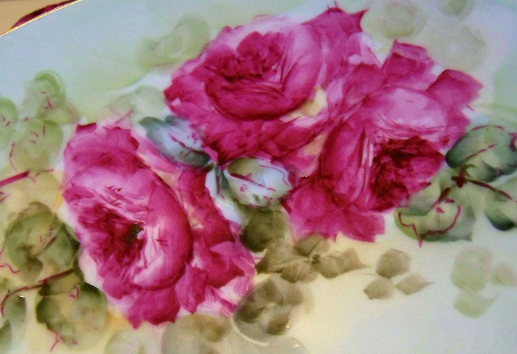 T & V Limoges France 1900's Hand Painted "Deep Red Roses" 12-1/2" Charger by "Kellogg" T & V Limoges France 1900's Hand Painted "Deep Red Roses" 12-1/2" Charger by "Kellogg"