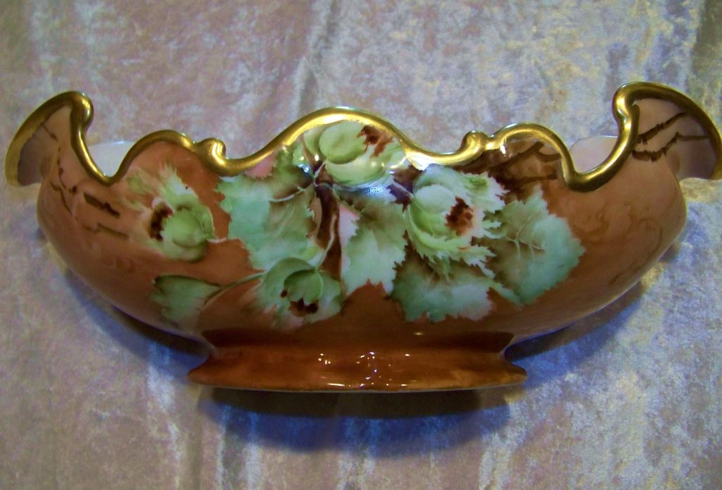 Fancy & Scallop Vienna, Austria 1900's Hand Painted "Flowering Thorns" 11" Pedestal Fruit Bowl by Artist, "I. Boyle" Fancy & Scallop Vienna, Austria 1900's Hand Painted "Flowering Thorns" 11" Pedestal Fruit Bowl by Artist, "I. Boyle"