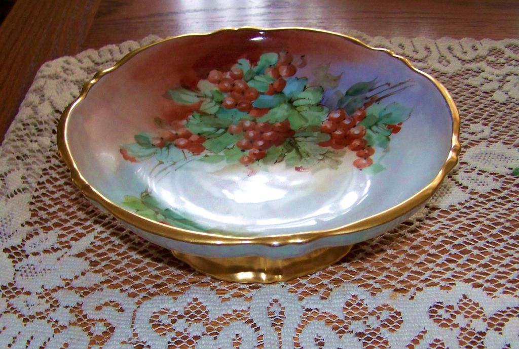 Exceptionally Decorated Germany & Burley & Co 1900's Hand Painted "Red Currant" 8-5/8" Pedestal Fruit Bowl Exceptionally Decorated Germany & Burley & Co 1900's Hand Painted "Red Currant" 8-5/8" Pedestal Fruit Bowl