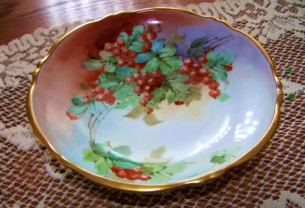 Exceptionally Decorated Germany & Burley & Co 1900's Hand Painted "Red Currant" 8-5/8" Pedestal Fruit Bowl Exceptionally Decorated Germany & Burley & Co 1900's Hand Painted "Red Currant" 8-5/8" Pedestal Fruit Bowl