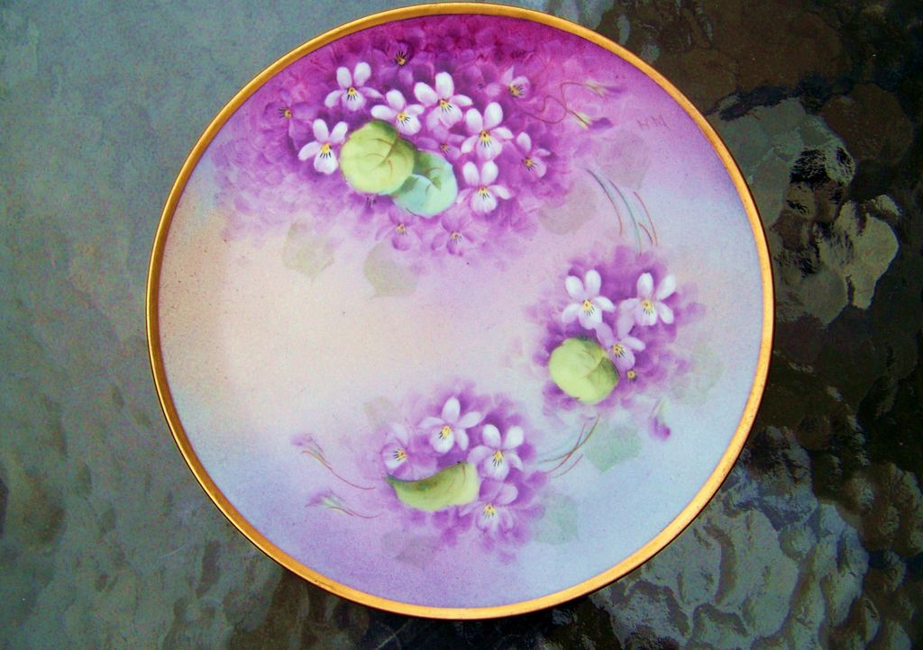 Vintage 1900's Bavaria Hand Painted "Deep Violets" 8-1/4" Plate by the Artist, "H.M." Vintage 1900's Bavaria Hand Painted "Deep Violets" 8-1/4" Plate by the Artist, "H.M."