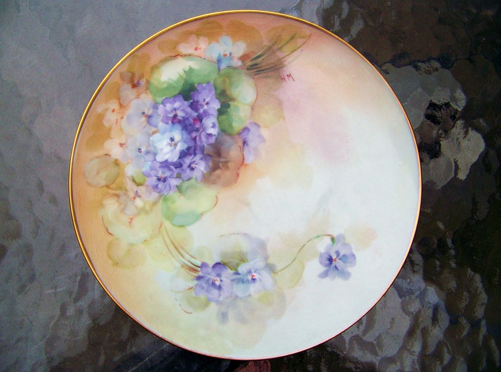 Professionally Decorated Vintage 1900's Bavaria Hand Painted "Violets" 8-1/4" Plate by the Artist, "H.M." Professionally Decorated Vintage 1900's Bavaria Hand Painted "Violets" 8-1/4" Plate by the Artist, "H.M."