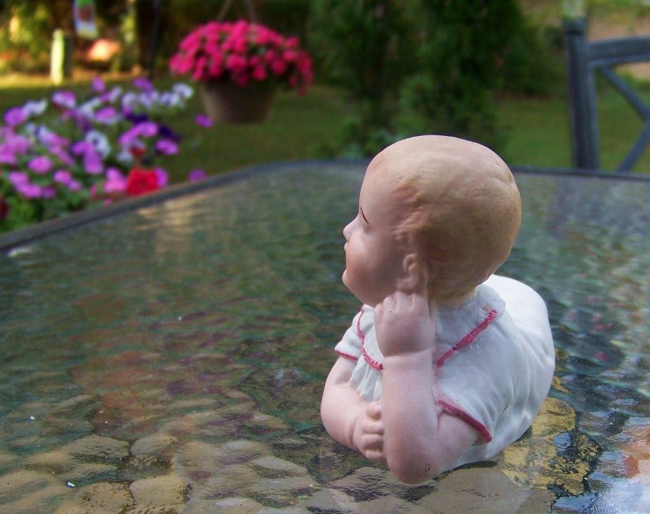 Nice Vintage Germany 1900's 6-1/8" "Reclining Piano Baby" Nice Vintage Germany 1900's 6-1/8" "Reclining Piano Baby"