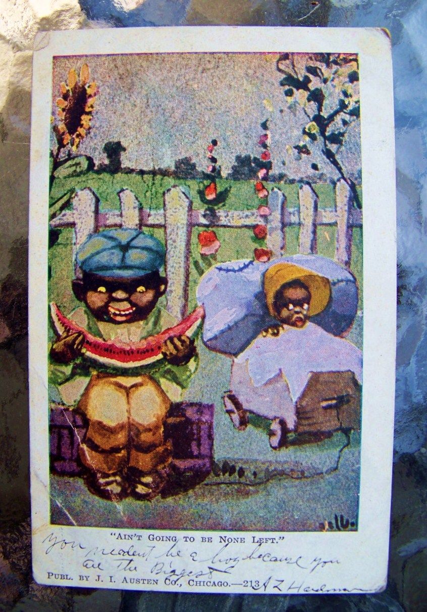 Black Americana, 1907 Post Card by J.I. Austen Co., Chicago, Il., Entitled "AIN'T GOING TO BE NONE LEFT" Black Americana, 1907 Post Card by J.I. Austen Co., Chicago, Il., Entitled "AIN'T GOING TO BE NONE LEFT"