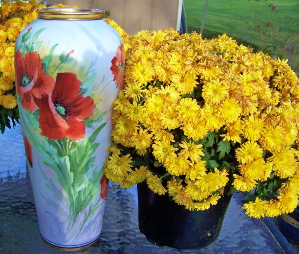 Exquisite Czechoslovakia 1920's Hand Painted Vibrant "Burnt Orange Poppies" 14-1/2" Vase Exquisite Czechoslovakia 1920's Hand Painted Vibrant "Burnt Orange Poppies" 14-1/2" Vase